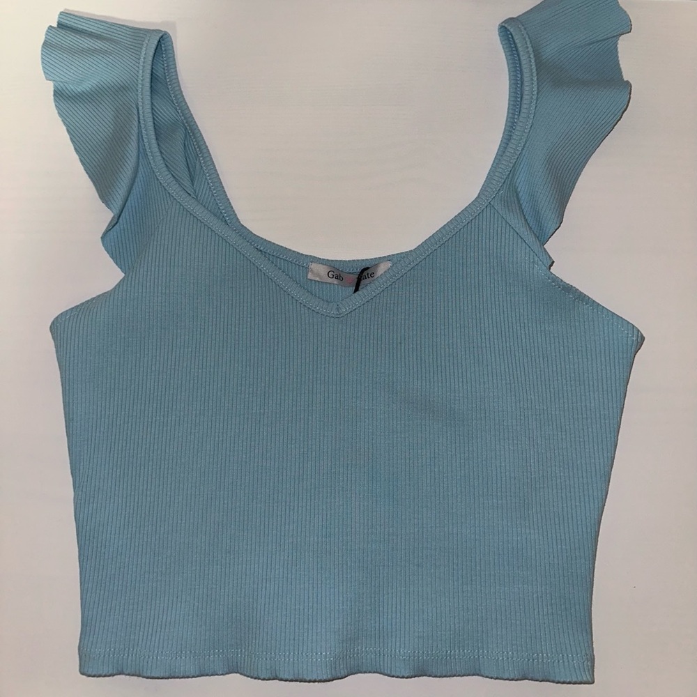 Light blue ruffle sleeve ribbed tank top. Brand new with tags